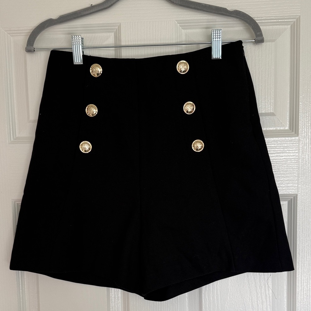 Zara Black High Waist Shorts with Gold Buttons